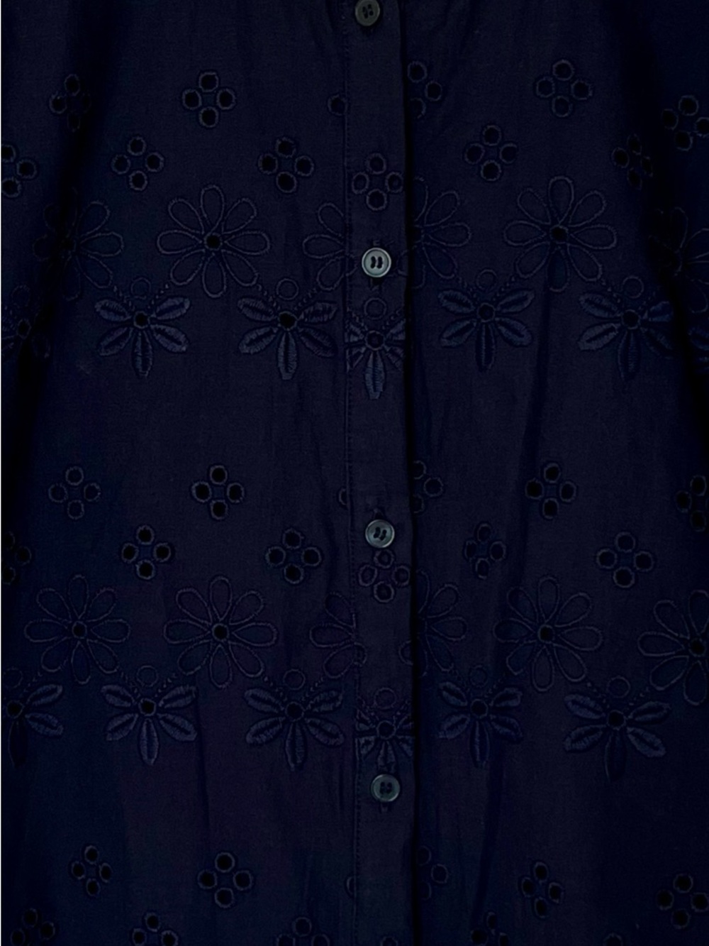Ann Taylor Navy Eyelet Puff-Sleeve Button-Down Top - Picture 3 of 5